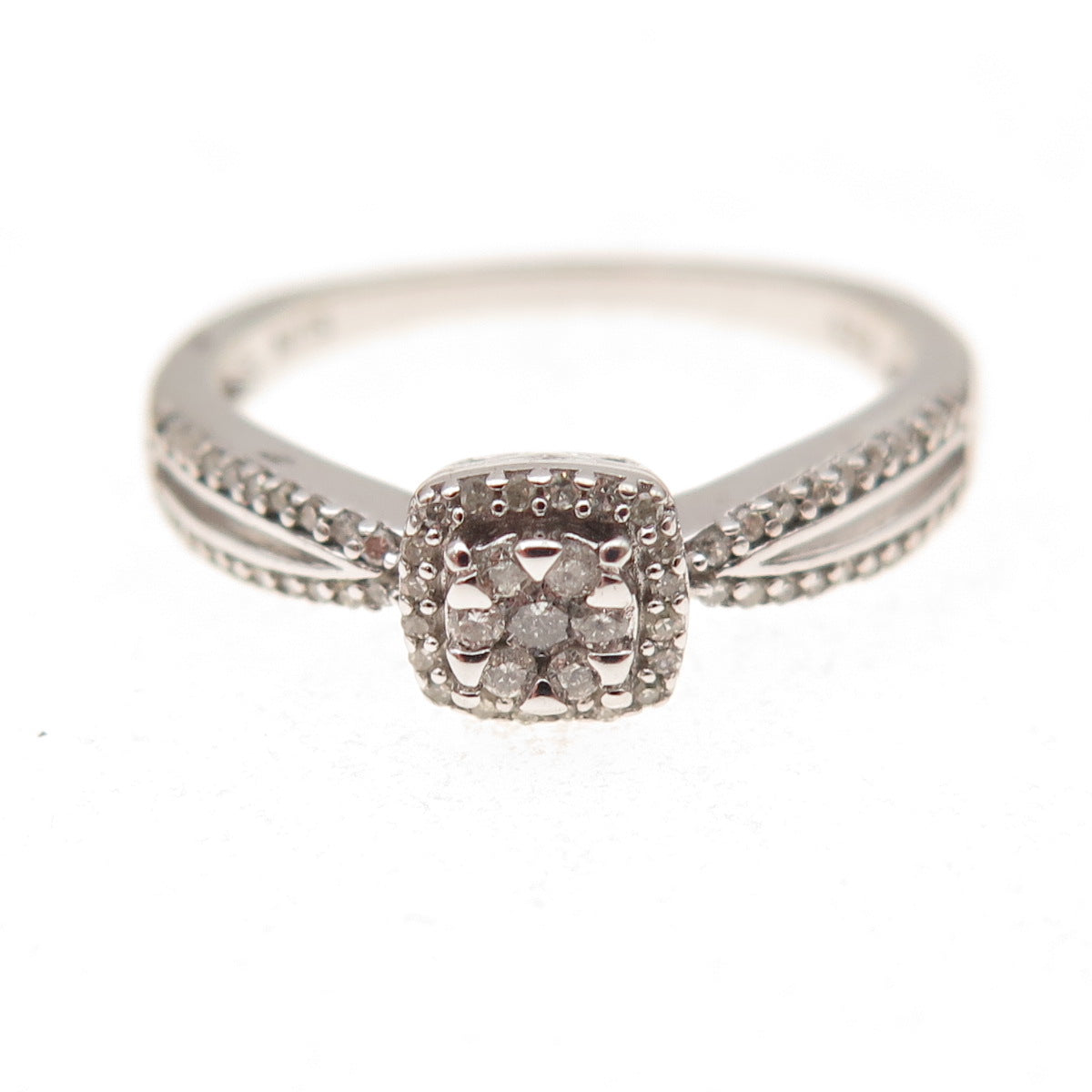 Sun 925 Sterling Silver Real Round-Cut Diamond Engagement Ring Size 7