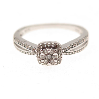 Sun 925 Sterling Silver Real Round-Cut Diamond Engagement Ring Size 7