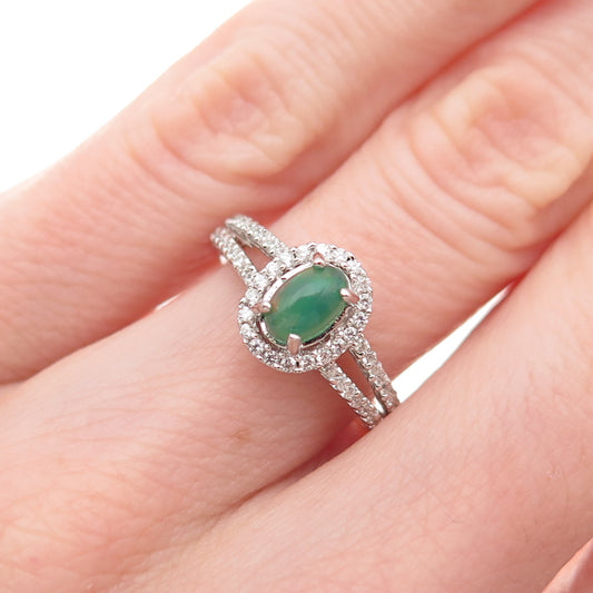 925 Sterling Silver Real Opal & C Z Ring Size 5.25