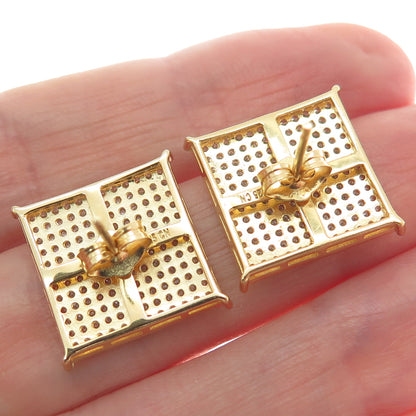 925 Sterling Silver Gold Plated Round-Cut C Z Princess Square Stud Earrings