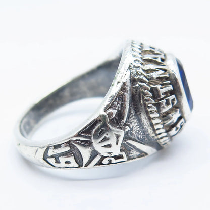925 Sterling Silver Vintage Blue C Z School Ring Size 9.5