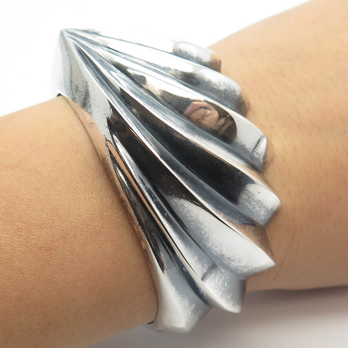 925 Sterling Silver Vintage Charles Crypell Ribbed Adjustable Bracelet 6.5"