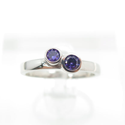 925 Sterling Silver Round-Cut Purple C Z Ring Size 7