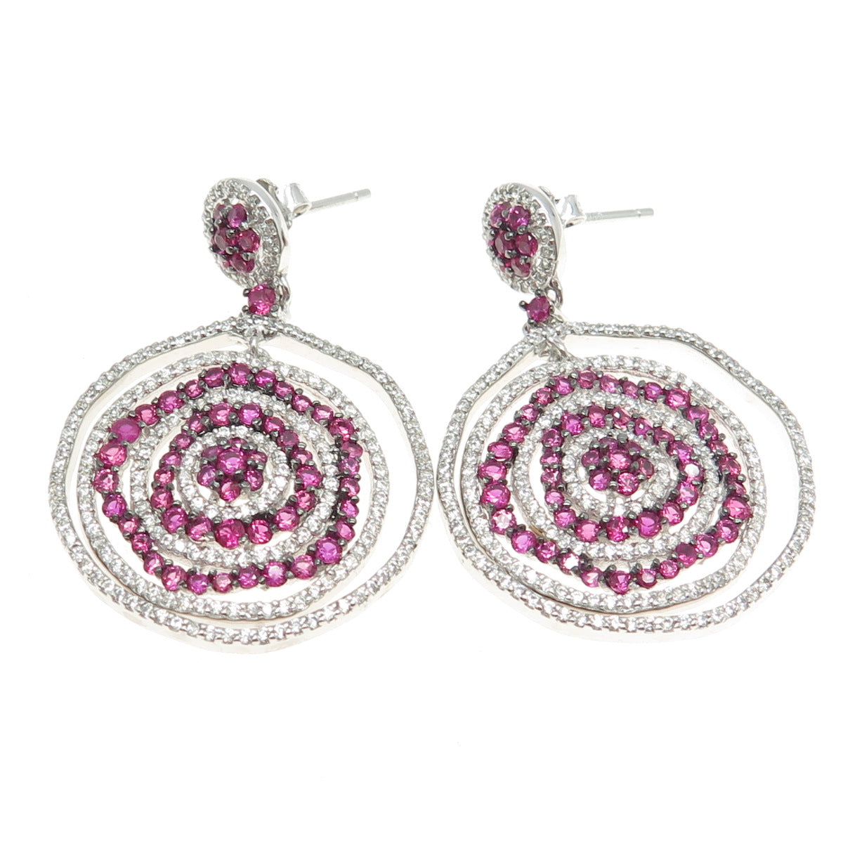 925 Sterling Silver Round-Cut Lab-Created Ruby & C Z Multi-Circle Earrings