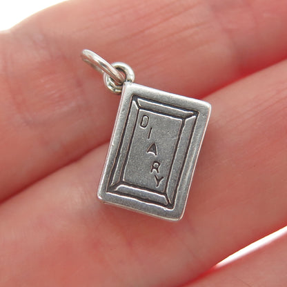 SUNWEST 925 Sterling Silver Vintage Diary Minimalist Charm Pendant