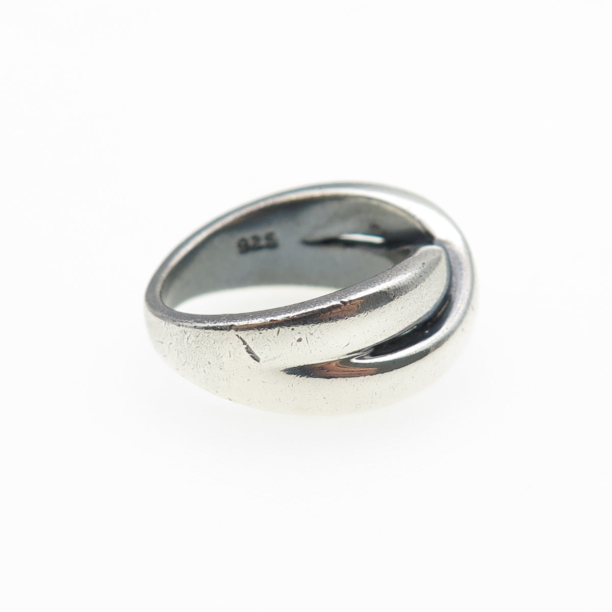 925 Sterling Silver Vintage Modernist Crisscross Oxidized Ring Size 5.75