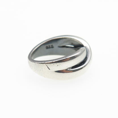 925 Sterling Silver Vintage Modernist Crisscross Oxidized Ring Size 5.75