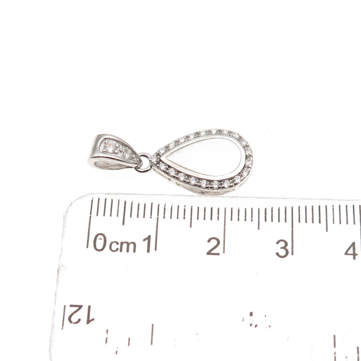 925 Sterling Silver Real MOP & C Z Teardrop Charm Pendant