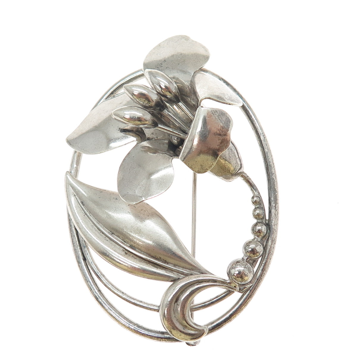 BINDER BROTHERS 925 Sterling Silver Vintage Lily Flower Oxidized Pin Brooch