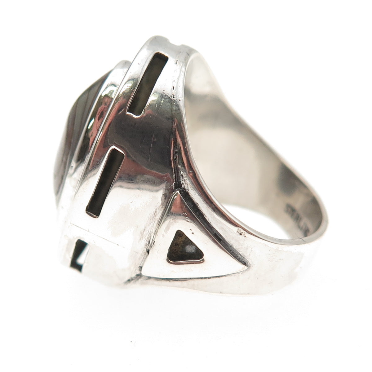Michael L Slim Old Pawn 925 Sterling Silver Vintage Abalone Shell Ring Size 6.75
