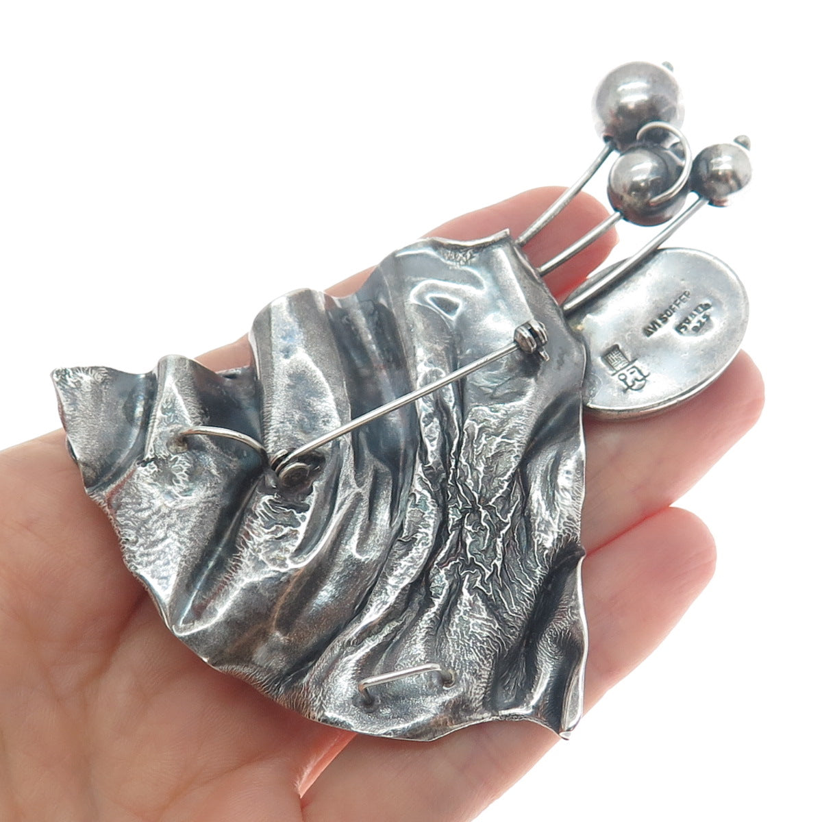 AVI SOFFER Sterling Vintage Israel Hematite Modernist Slide Pendant / Pin Brooch