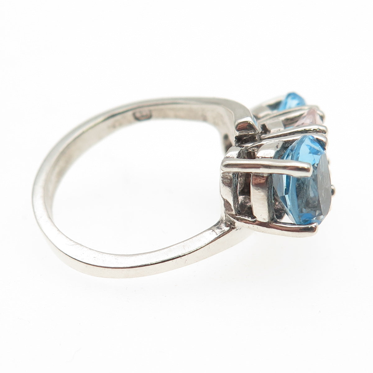 925 Sterling Silver Vintage Real Oval-Cut Blue Topaz & Kunzite Ring Size 6.75