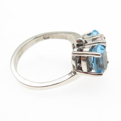 925 Sterling Silver Vintage Real Oval-Cut Blue Topaz & Kunzite Ring Size 6.75