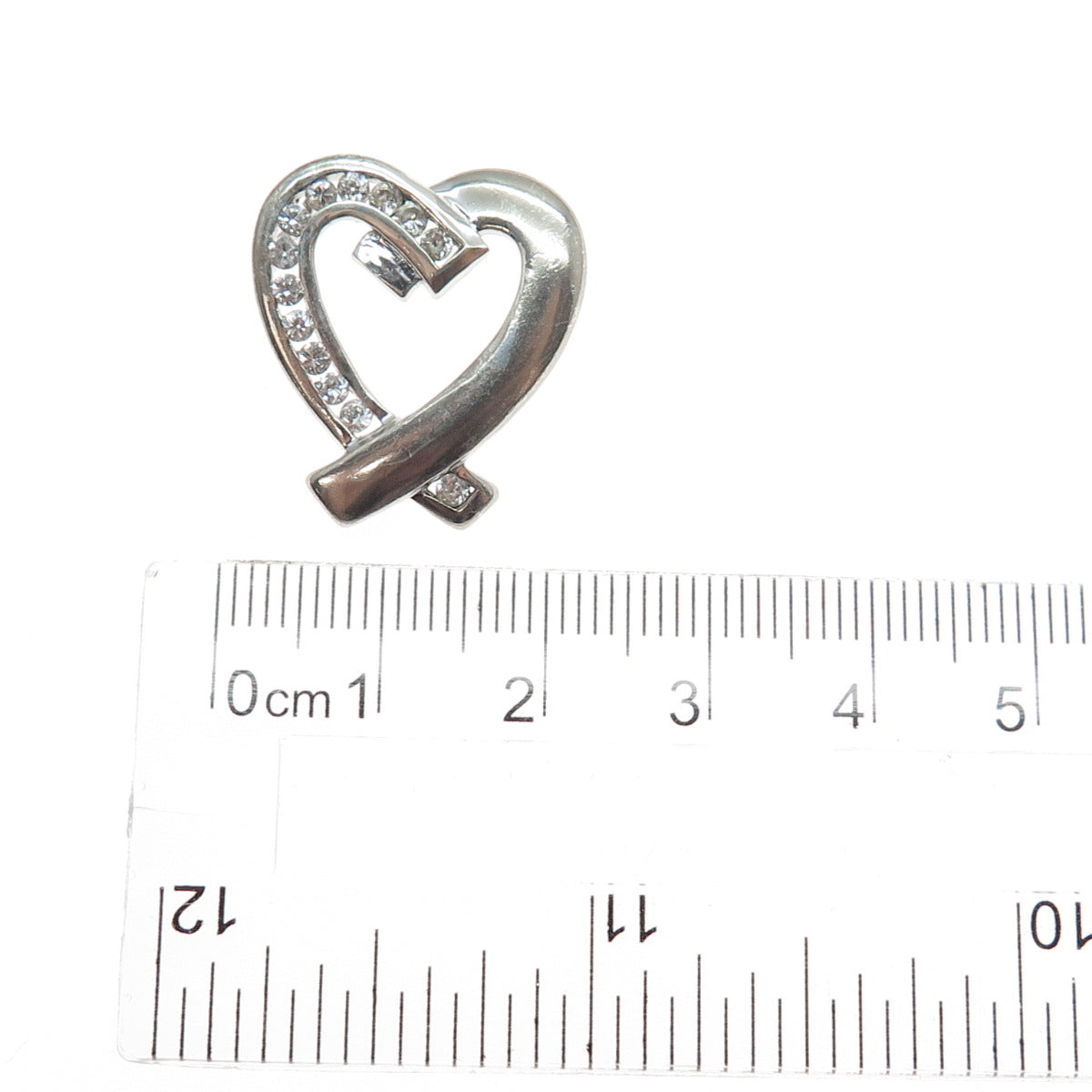 925 Sterling Silver Round-Cut C Z Heart Slide Charm Pendant