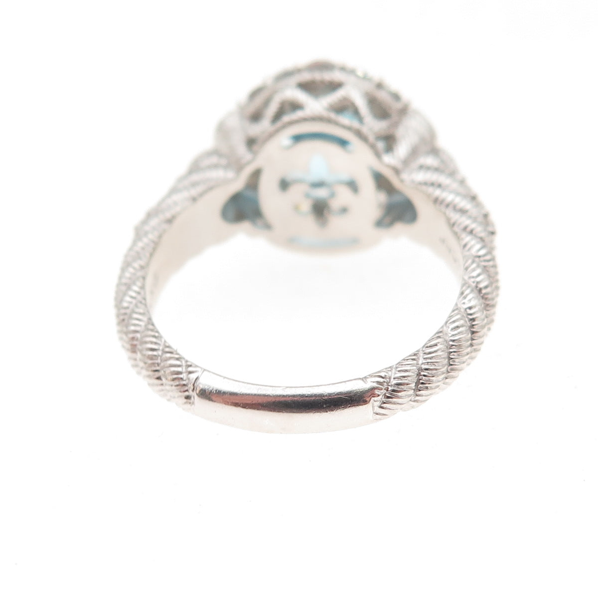 Judith Ripka 925 Sterling Silver Real Blue Topaz & C Z Ring Size 7.25