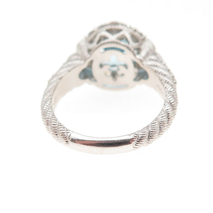 Judith Ripka 925 Sterling Silver Real Blue Topaz & C Z Ring Size 7.25