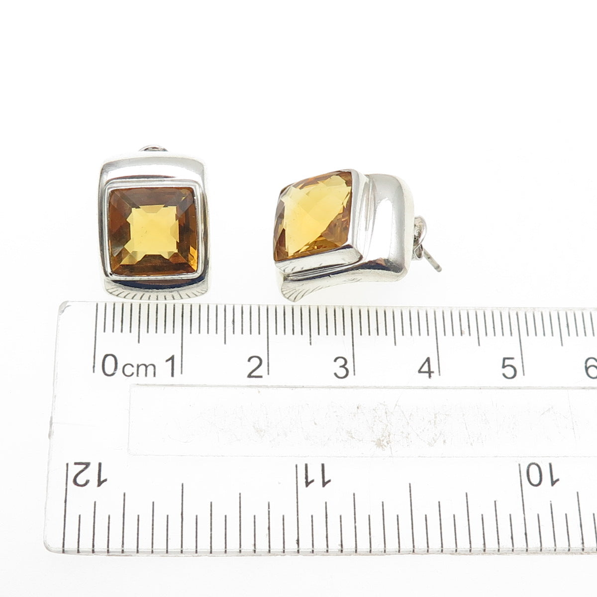 925 Sterling Silver Vintage Real Citrine Modernist Earrings