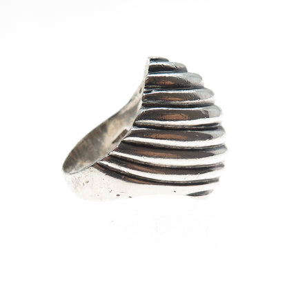 925 Sterling Silver Vintage Mexico Modernist Ribbed Oxidized Ring Size 8.75