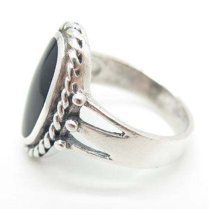 925 Sterling Silver Vintage Real Black Onyx Gemstone Ring Size 6.25