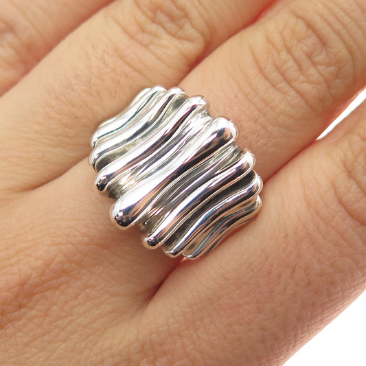 925 Sterling Silver Vintage Modernist Ribbed Oxidized Ring Size 6.25