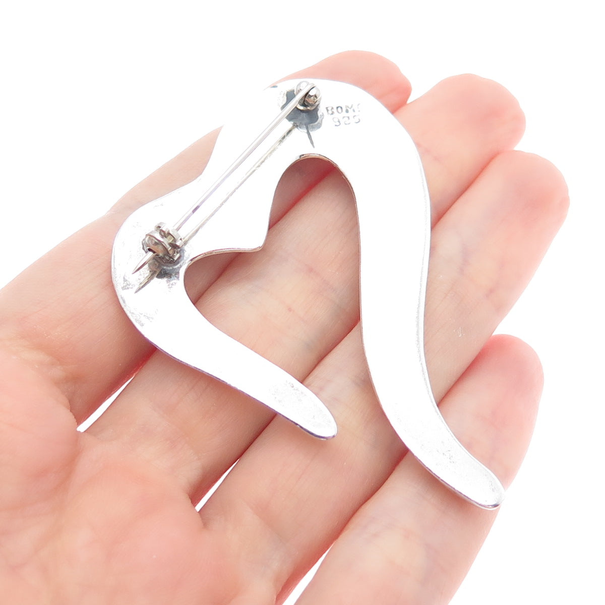 BOMA 925 Sterling Silver Vintage Modernist Heart Pin Brooch