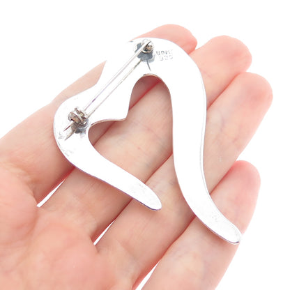 BOMA 925 Sterling Silver Vintage Modernist Heart Pin Brooch