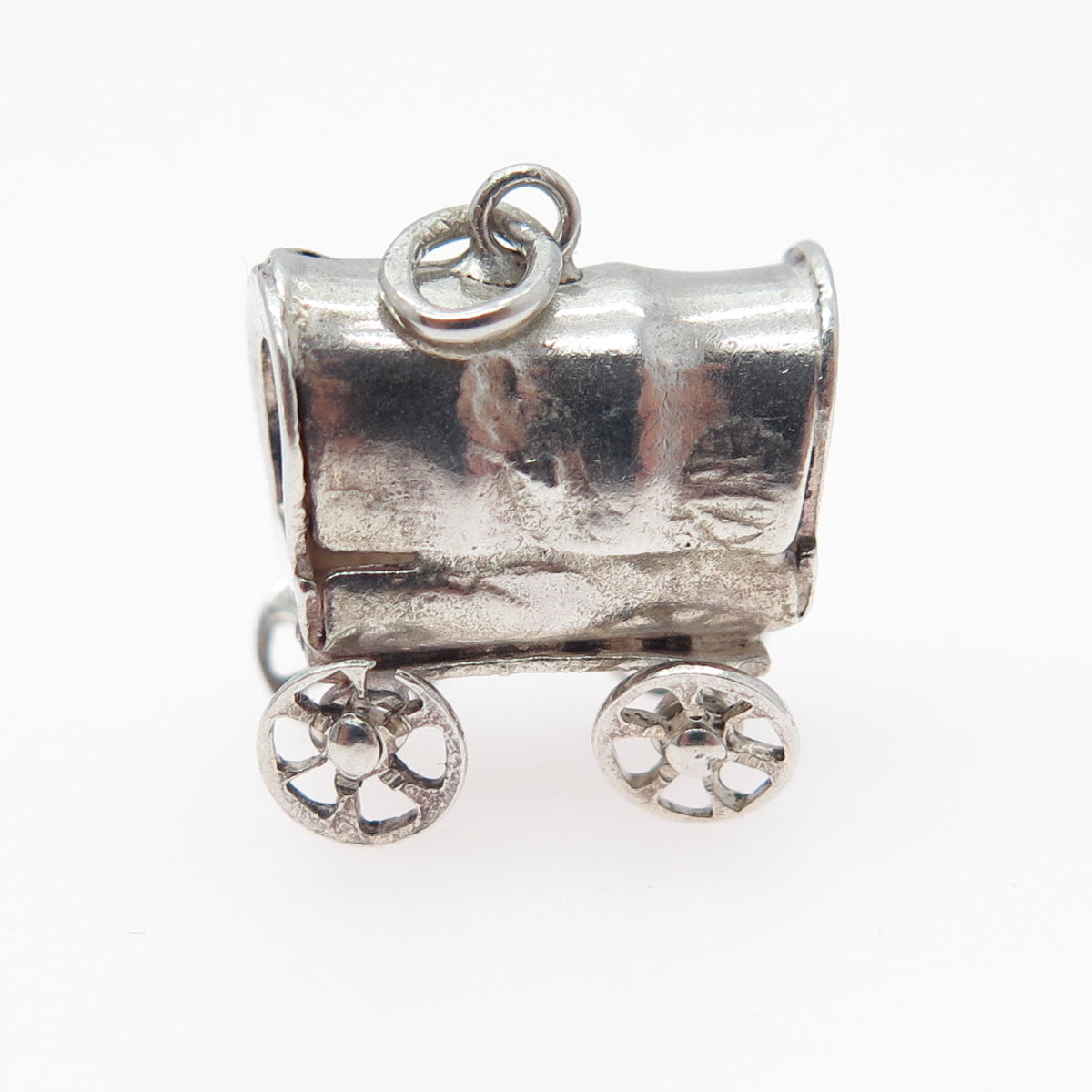 925 Sterling Silver Vintage Farmers Carriage Oxidized Minimalist 3D Pendant