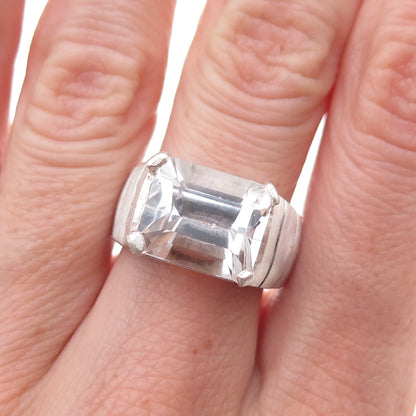 Lisa Jenks 925 Sterling Silver Vintage Real White Topaz Modernist Ring Size 6.5