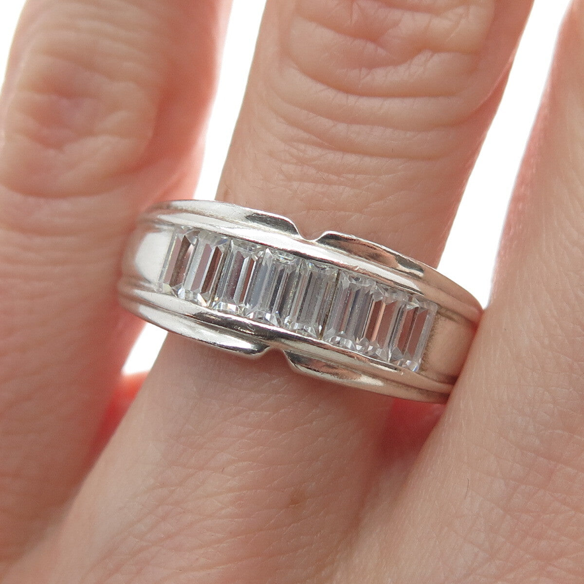 925 Sterling Silver Emerald-Cut Shaped C Z Ring Size 10.25