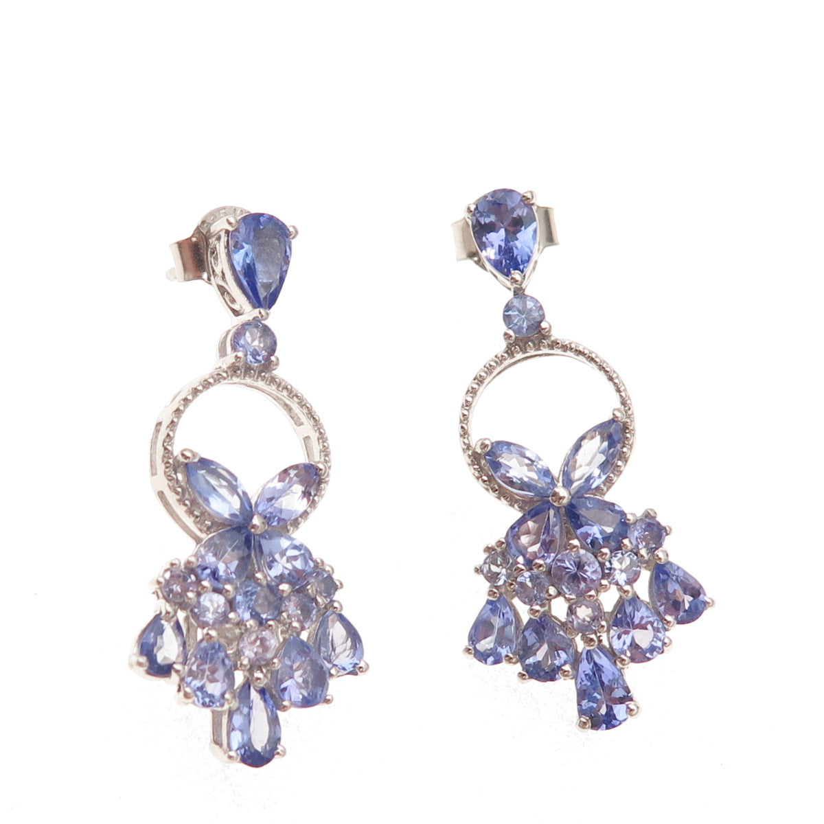 Chuck Clemency 925 Sterling Silver Real Tanzanite Dangle Earrings