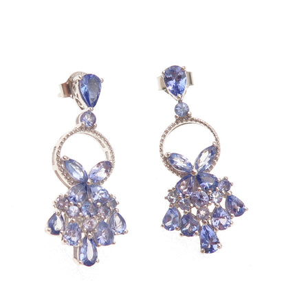 Chuck Clemency 925 Sterling Silver Real Tanzanite Dangle Earrings