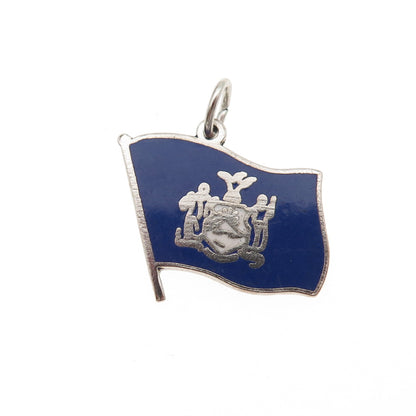 Elco 925 Sterling Silver Vintage Enamel New York State Flag Mini Charm Pendant