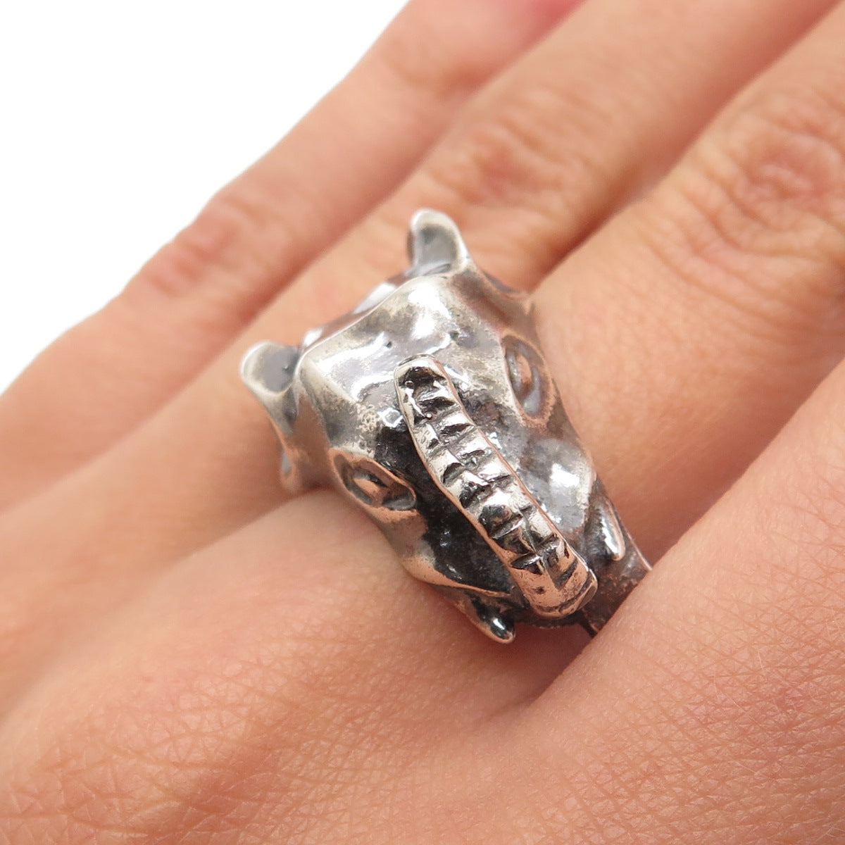 925 Sterling Silver Vintage Mexico Elephant Oxidized Ring Size 9.75
