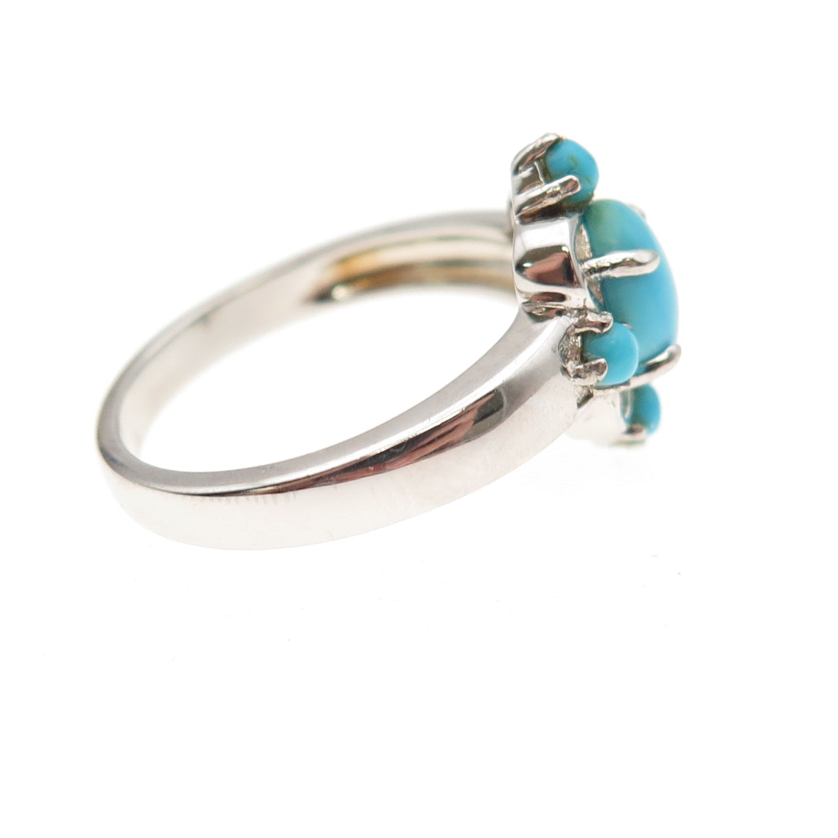 925 Sterling Silver Real Sleeping Beauty Turquoise Floral Ring Size 8