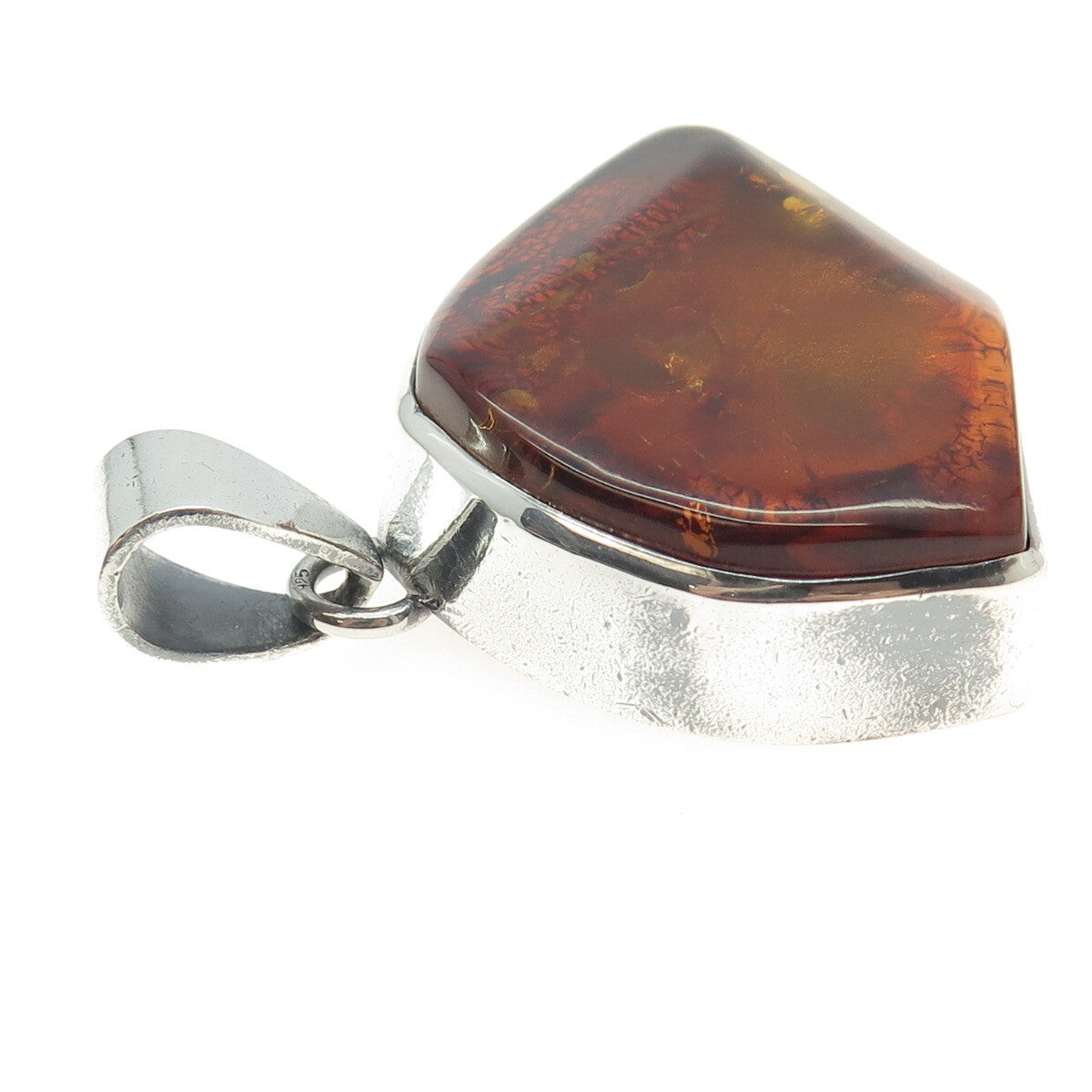 925 Sterling Silver Vintage Real Amber Modernist Pendant
