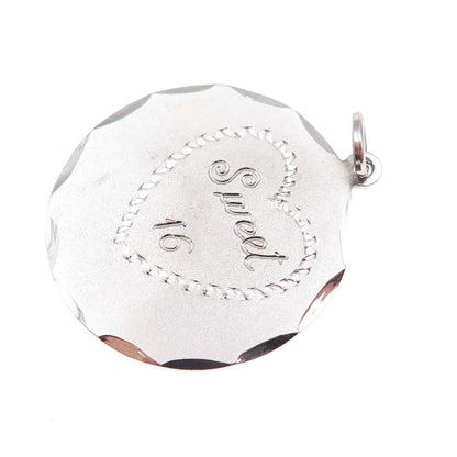 925 Sterling Silver Vintage Sweet 16 Heart Charm Pendant