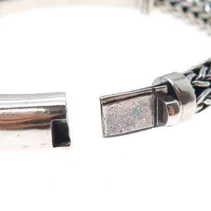 925 Sterling Silver Vintage Dotted Wheat Link Oxidized Heavy 79.5g Bracelet 7.5"