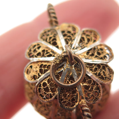 833 Silver Gold Plated Antique Art Deco Portugal Filigree Pot 3D Charm Pendant