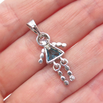 925 Sterling Silver Blue C Z September Birthstone Girl Articulated Charm Pendant