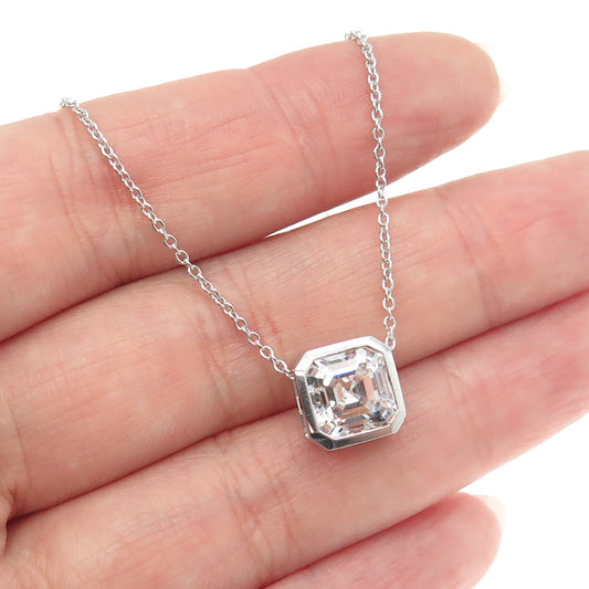 925 Sterling Silver Cushion-Cut Shaped C Z Rolo Chain Necklace 18"