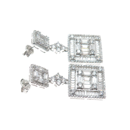 925 Sterling Silver Round & Baguette-Cut C Z Dangle Earrings