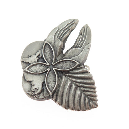 925 Sterling Silver Vintage World Peace Hands Butterfly Pin Brooch / Pendant