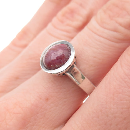 925 Sterling Silver Vintage Real Ruby Modernist Oxidized Ring Size 6.75
