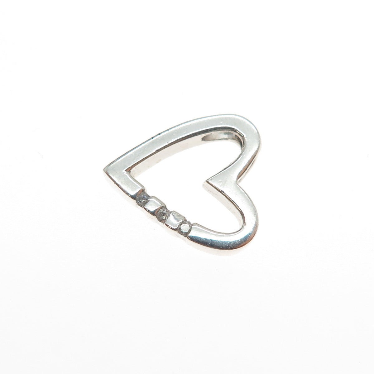 925 Sterling Silver Real Round-Cut Diamond Heart Mini Slide Charm Pendant