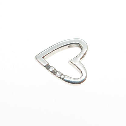 925 Sterling Silver Real Round-Cut Diamond Heart Mini Slide Charm Pendant