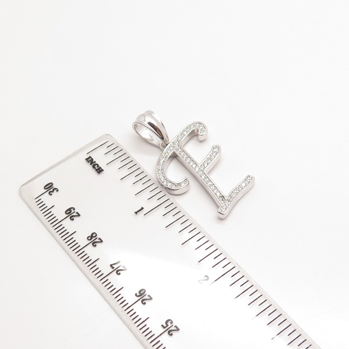 925 Sterling Silver REL Pave C Z Letter "E" Initial Pendant