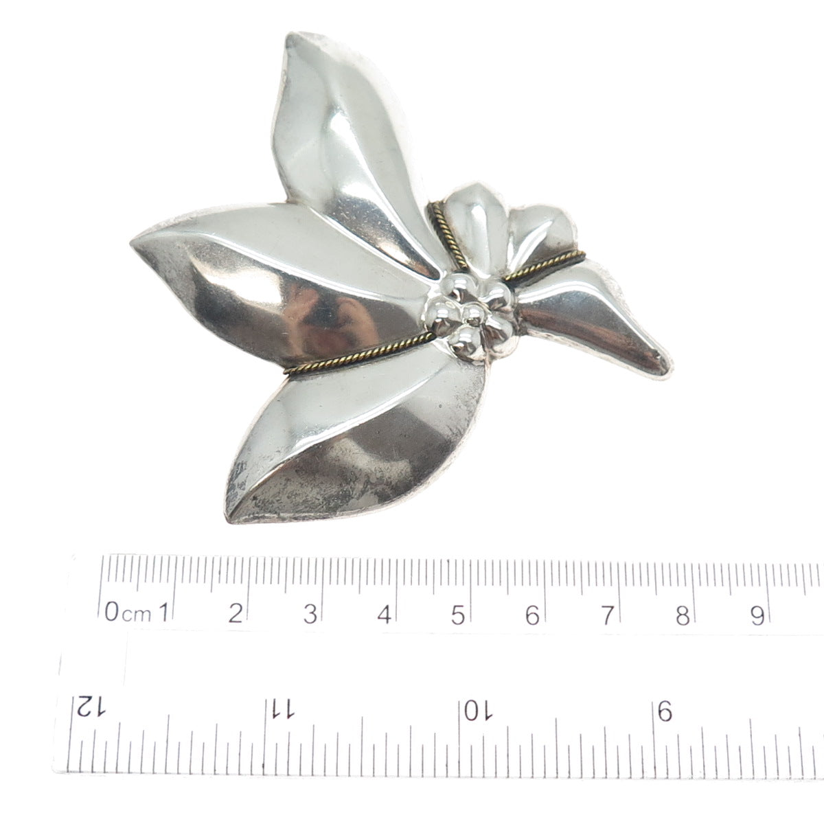 LATON 925 Sterling Silver 2-Tone Vintage Mexico Modernist Flower Pin Brooch