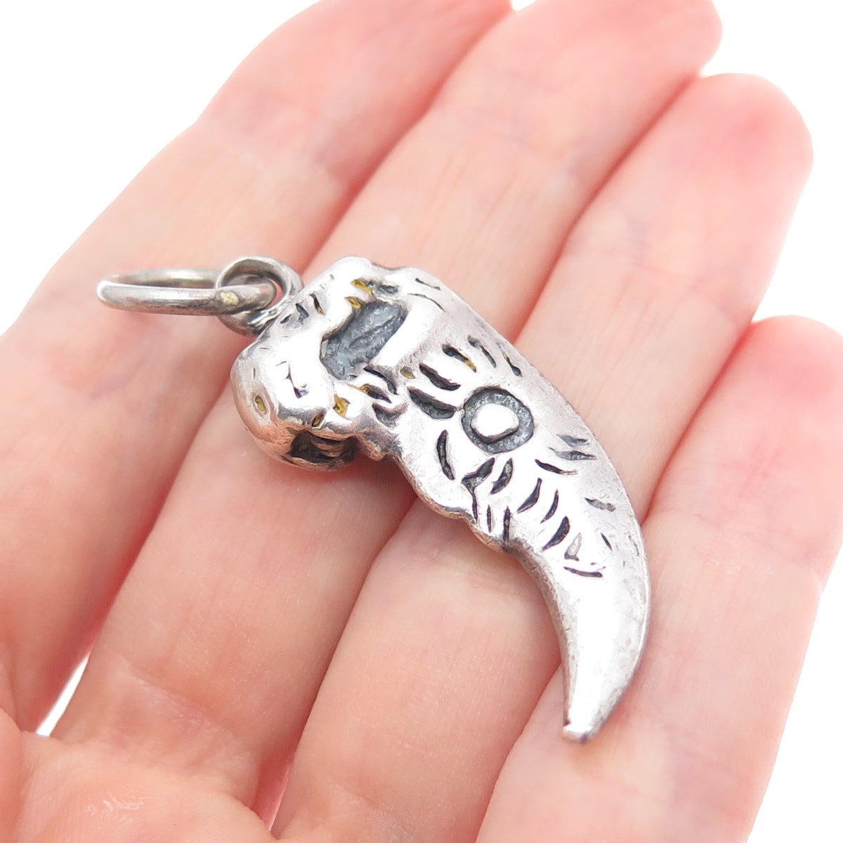 925 Sterling Silver 2-Tone Vintage Tribal Claw Amulet Oxidized Charm Pendant