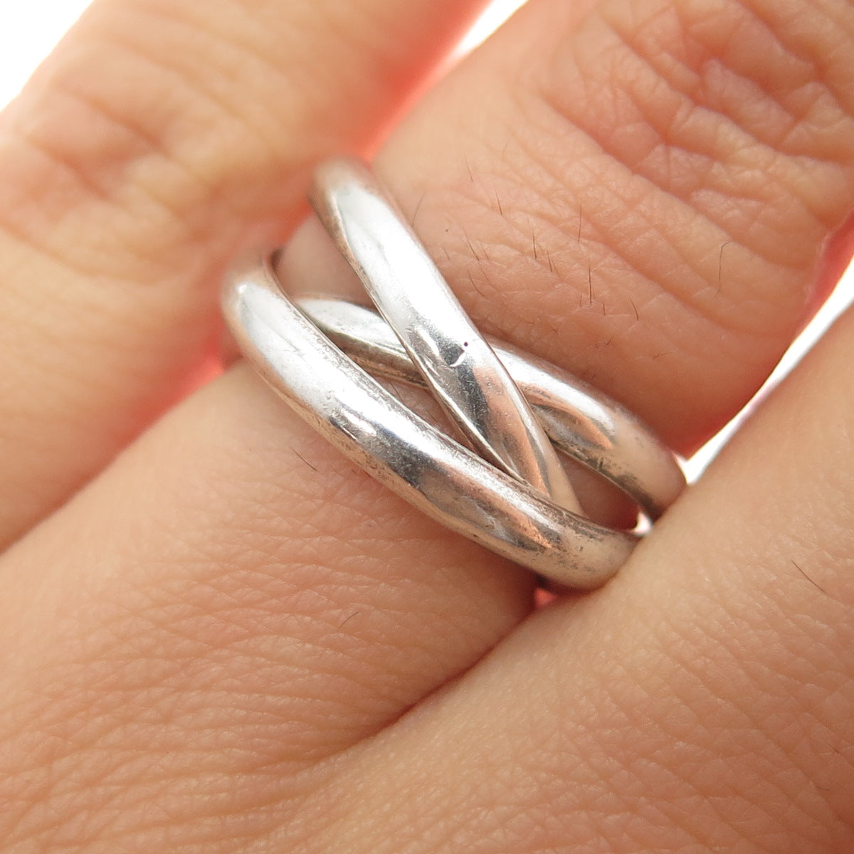 925 Sterling Silver Vintage Mexico Interlocked Trinity Band Ring Size 6.5