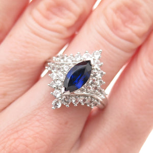 JH Young Sterling Silver Lab-Created Sapphire Real White Topaz Ring Size 7.25